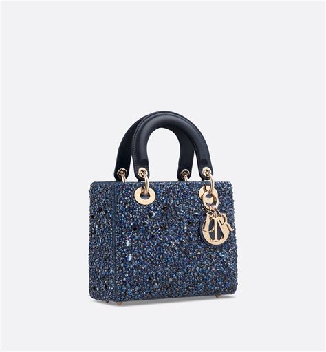 Small Lady Dior Bag Blue Strass